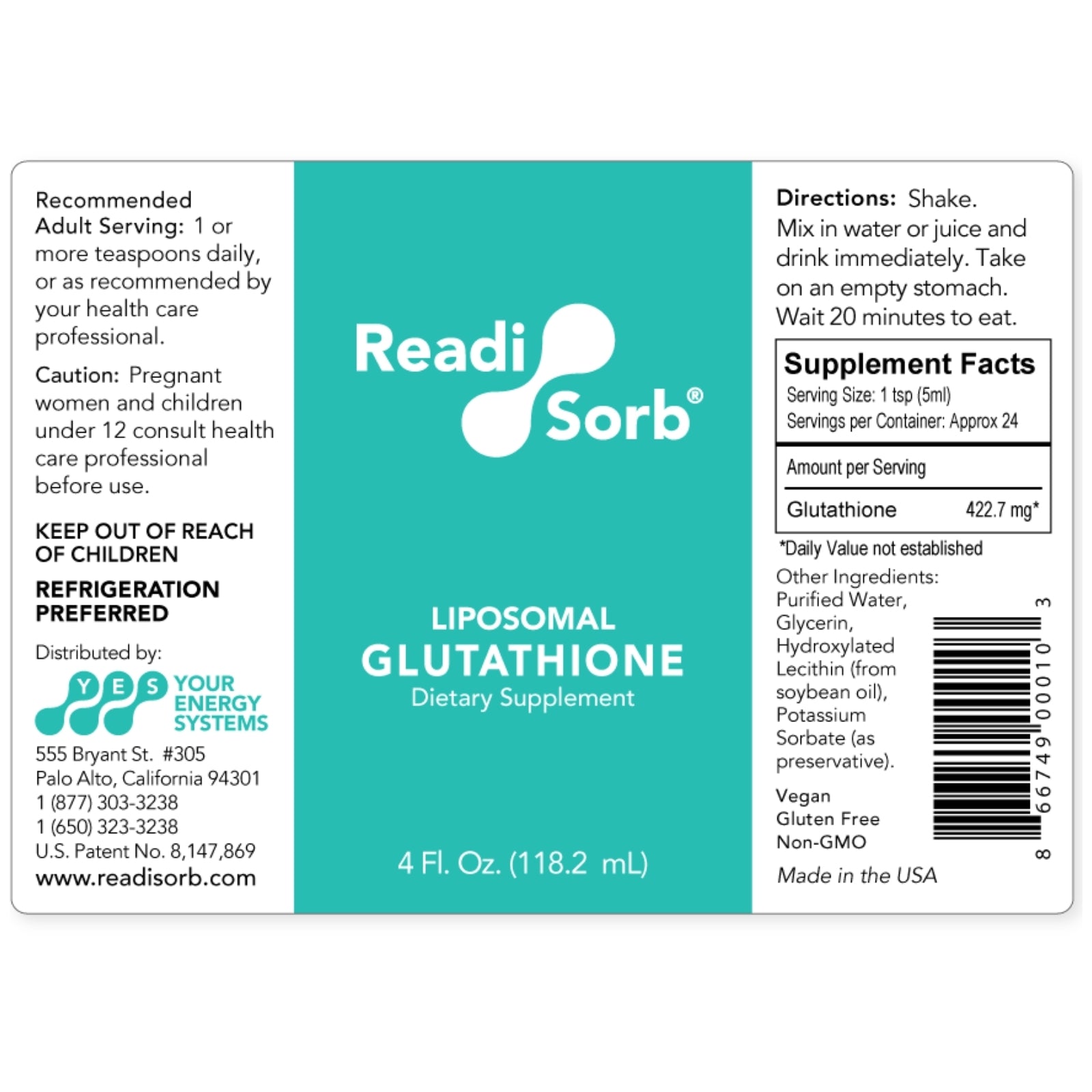 Readisorb, Liposomal Glutathione, 4 Fl. Oz. (118.2 mL) Readisorb, Liposomal Glutathione, 4 Fl. Oz. (118.2 mL)