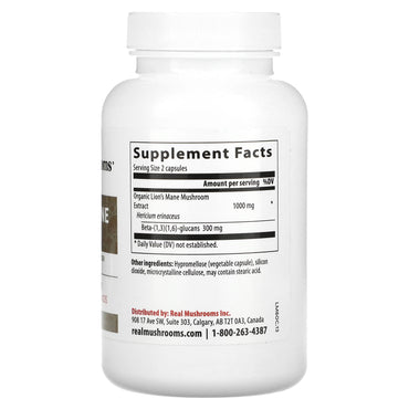 Real Mushrooms, Lion's Mane, Mushroom Extract Powder, 120 Capsules UPC 628110068040 | Hilife Vitamins