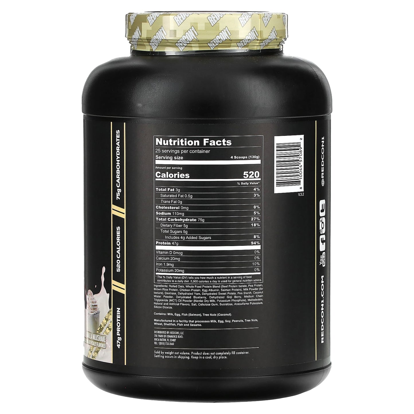 Redcon1, MRE, Whole Food Protein, Vanilla Milkshake, 7.16 lb (3, 7.16 lb (3,250 g) UPC 810044570892 | HiLife Vitamins
