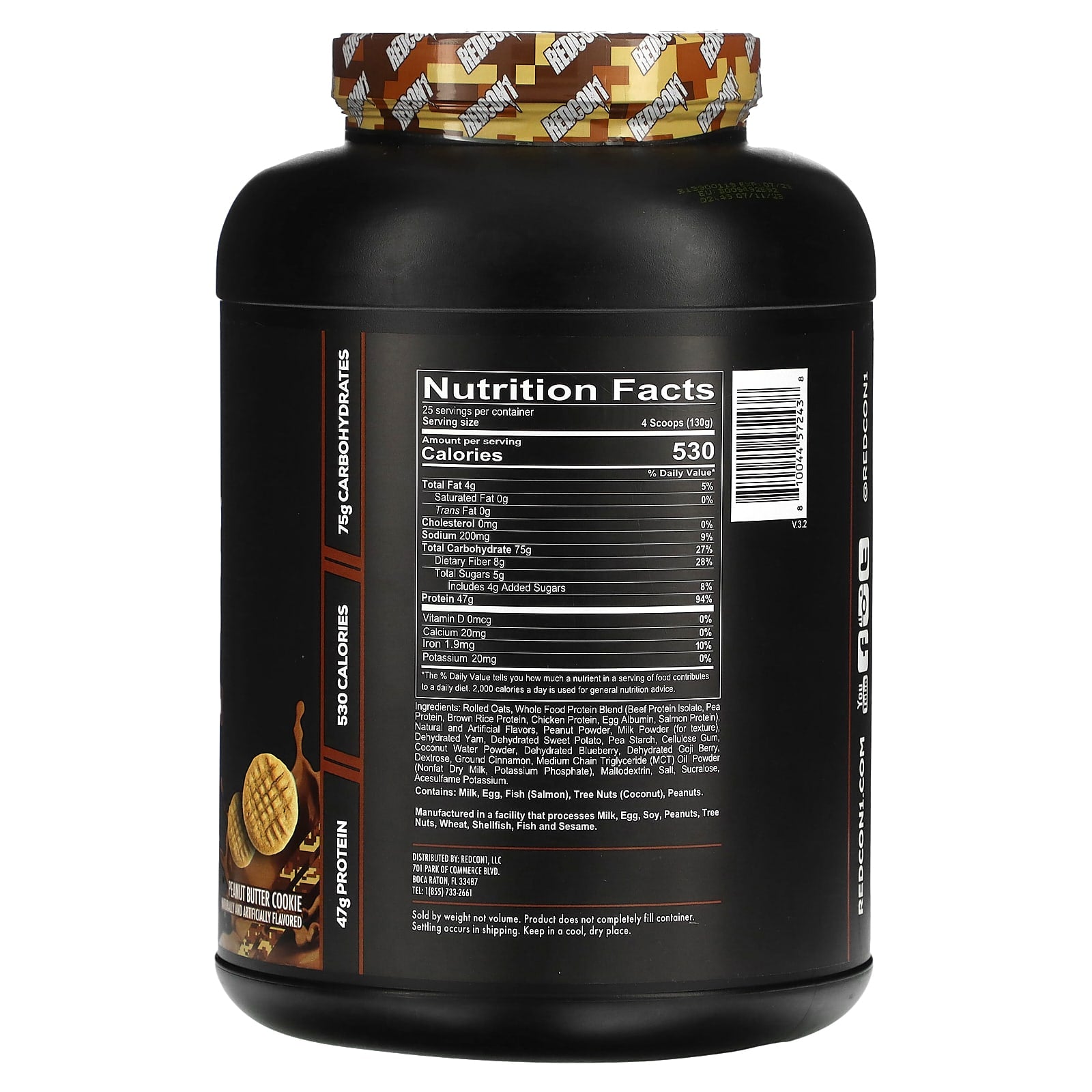 Redcon1, MRE, Whole Food Protein, Peanut Butter Cookie, 7.16 lb (3, 7.16 lb (3,250 g) UPC 810044572438 | HiLife Vitamins