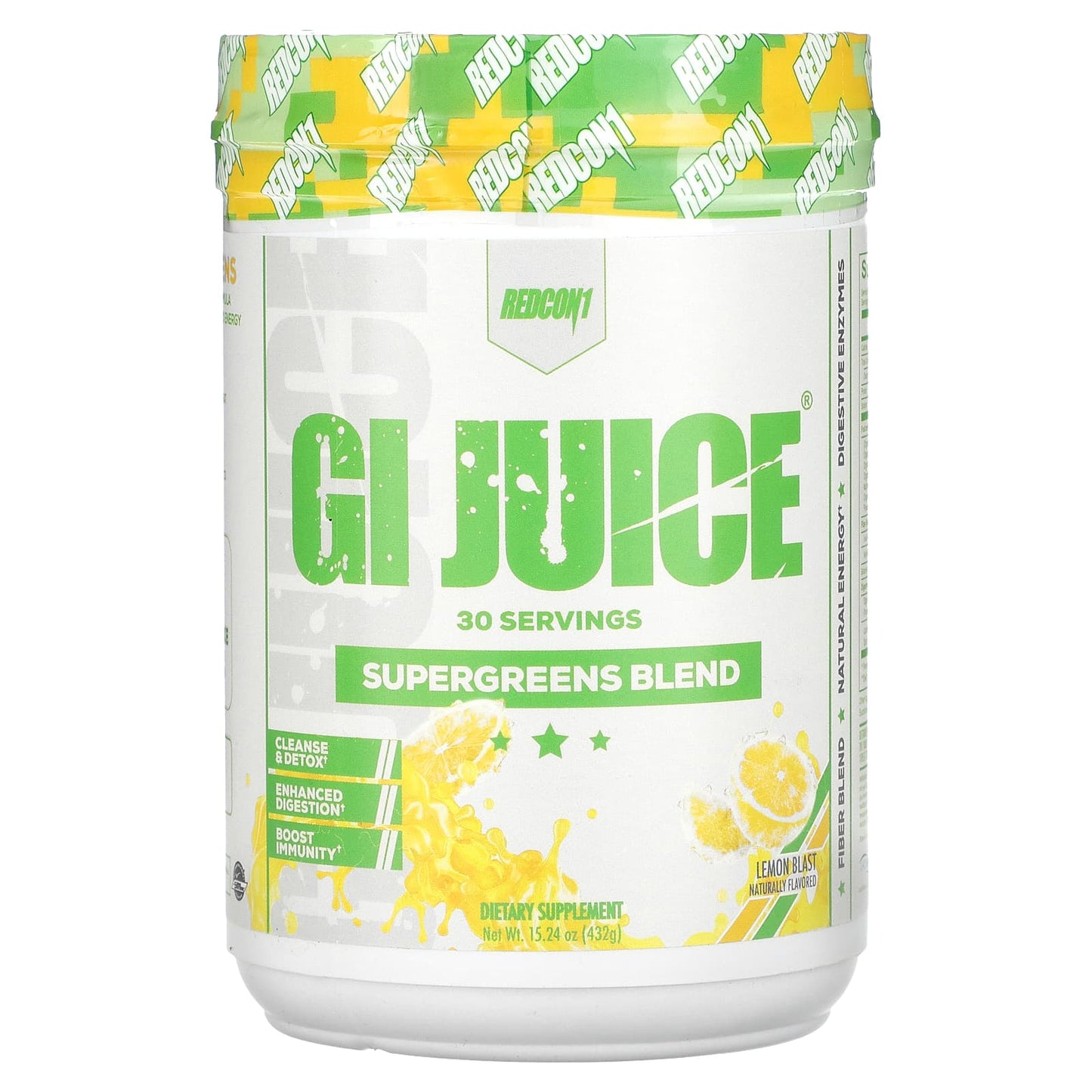 Redcon1, GI Juice, Supergreens Blend, Lemon Blast, 15.24 oz (432 g) UPC 810044575637 | HiLife Vitamins