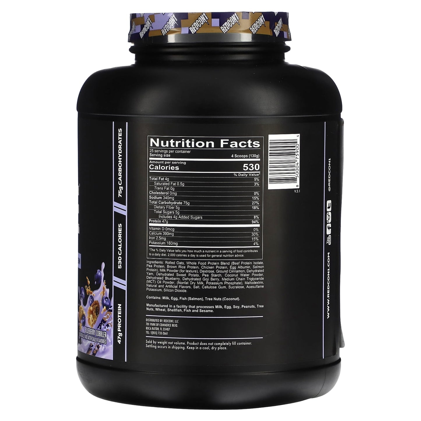 Redcon1, MRE, Whole Food Protein, Blueberry Cobbler, 7.16 lb (3,250 g) UPC 850004759004 | HiLife Vitamins