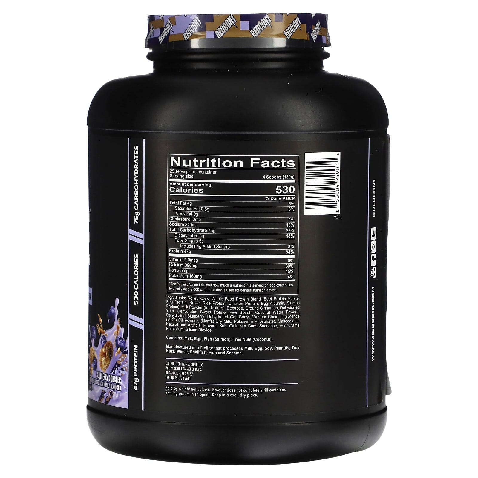 Redcon1, MRE, Whole Food Protein, Blueberry Cobbler, 7.16 lb (3,250 g) UPC 850004759004 | HiLife Vitamins