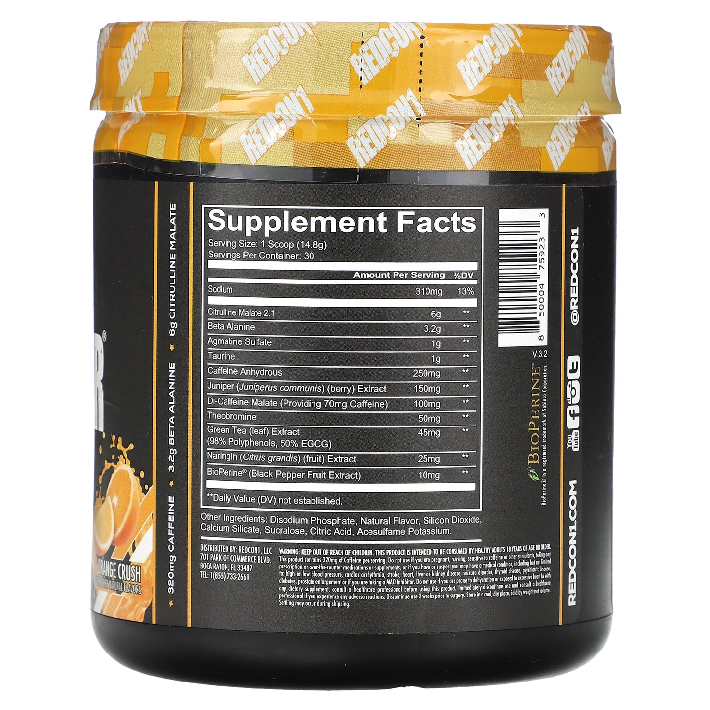 Redcon1, Total War, Pre-Workout, Orange Crush, 15.66 oz (444 g) UPC 850004759233 | HiLife Vitamins