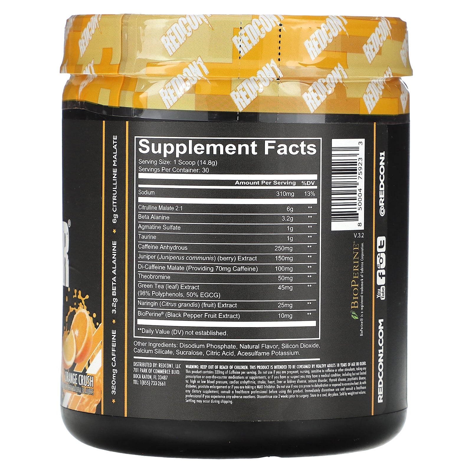 Redcon1, Total War, Pre-Workout, Orange Crush, 15.66 oz (444 g) UPC 850004759233 | HiLife Vitamins