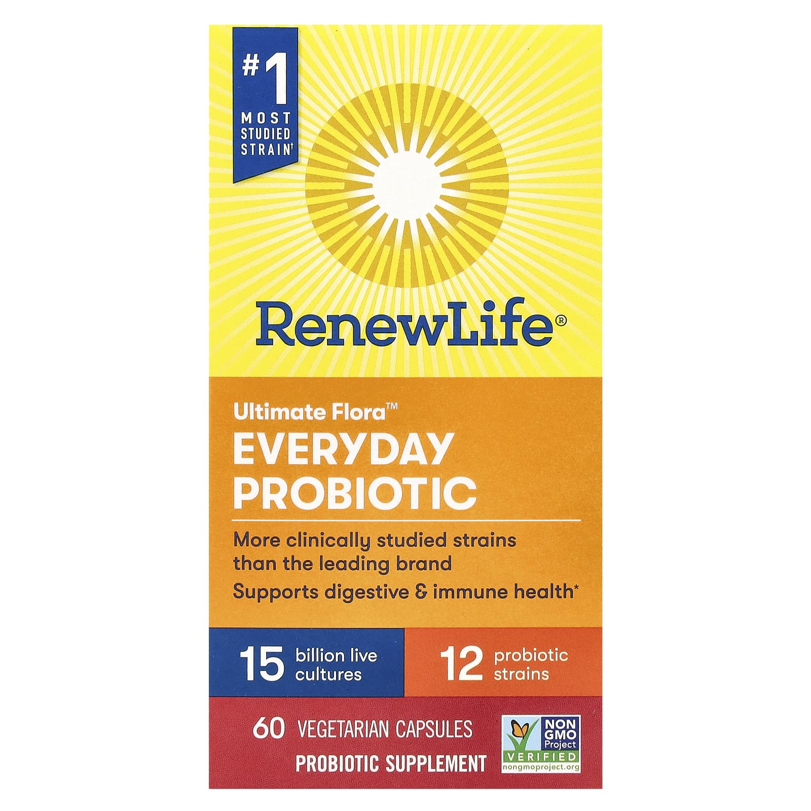 Renew Life, Everyday Probiotic, 15 Billion Live Cultures, 60 Vegetarian Capsules - 631257120984 | Hilife Vitamins