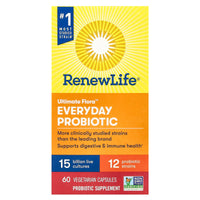 Renew Life, Everyday Probiotic, 15 Billion Live Cultures, 60 Vegetarian Capsules - 631257120984 | Hilife Vitamins