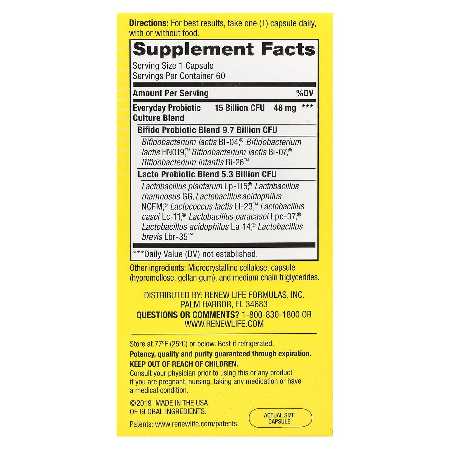 Renew Life, Everyday Probiotic, 15 Billion Live Cultures, 60 Vegetarian Capsules - [product_sku] | HiLife Vitamins