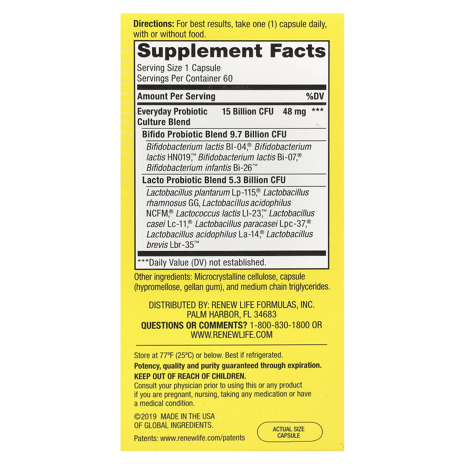 Renew Life, Everyday Probiotic, 15 Billion Live Cultures, 60 Vegetarian Capsules - [product_sku] | HiLife Vitamins