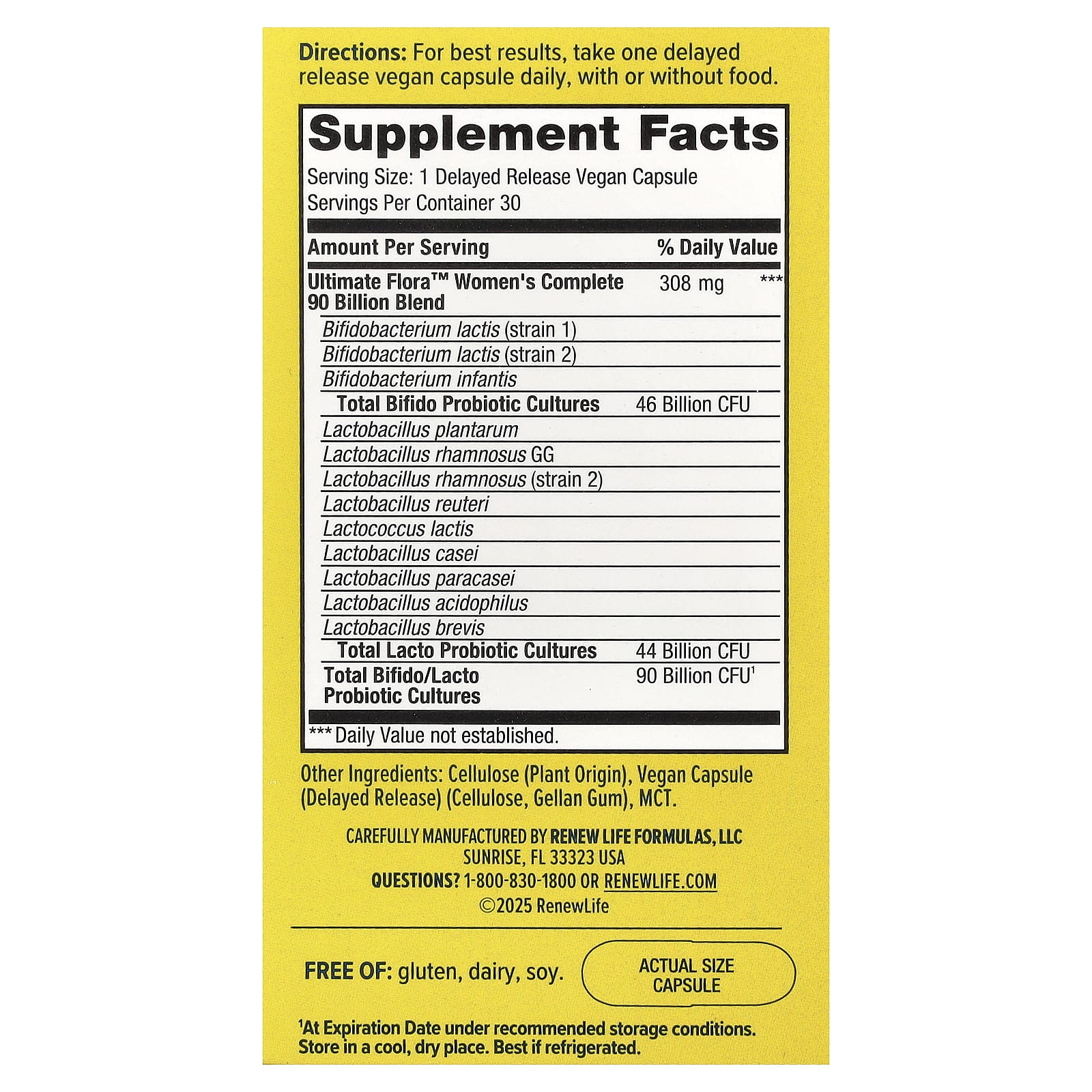 Renew Life, Women's Complete, Ultimate Flora™ Probiotic, 90 Billion CFU, 30 Delayed Release Vegan Capsules UPC 631257121004 | HiLife Vitamins