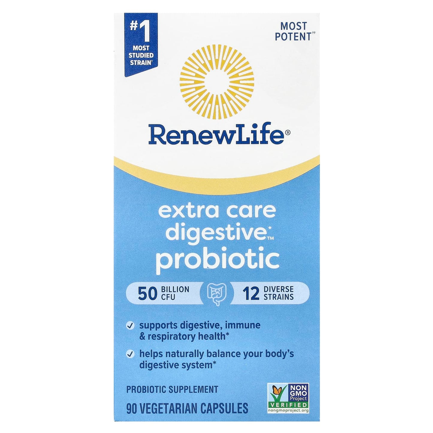 Renew Life, Extra Care Digestive Probiotic, 50 Billion CFU, 90 Vegetarian Capsules UPC 631257121097 | HiLife Vitamins