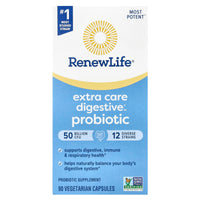 Renew Life, Extra Care Digestive Probiotic, 50 Billion CFU, 90 Vegetarian Capsules UPC 631257121097 | HiLife Vitamins