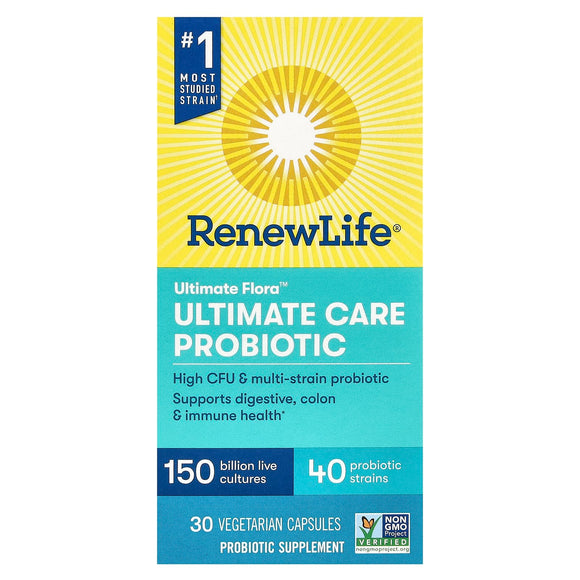 Renew Life, Ultimate Flora, Ultimate Care Probiotic, 150 Billion Live Cultures, 30 Vegetarian Capsules - 631257121202