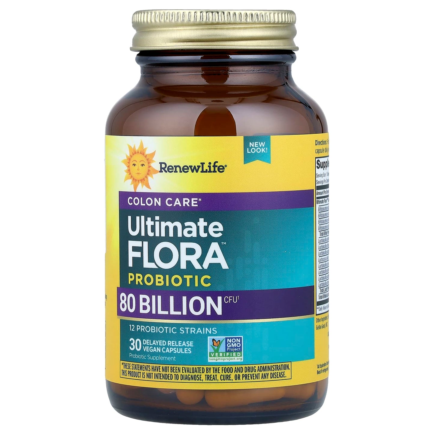 Renew Life, Ultimate Flora, Colon Care Probiotic, 80 Billion Live Cultures, 30 Vegetarian Capsules UPC 631257121226 | HiLife Vitamins