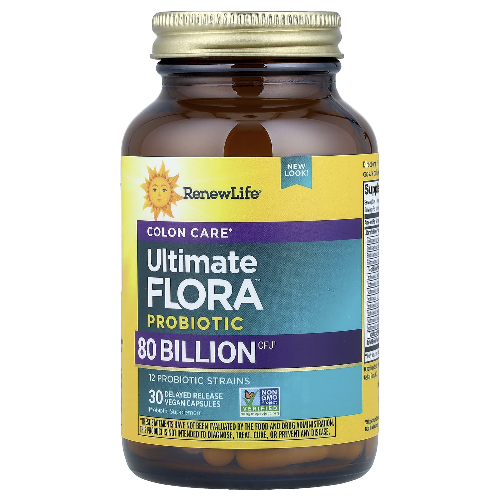 Renew Life, Ultimate Flora, Colon Care Probiotic, 80 Billion Live Cultures, 30 Vegetarian Capsules UPC 631257121226 | HiLife Vitamins
