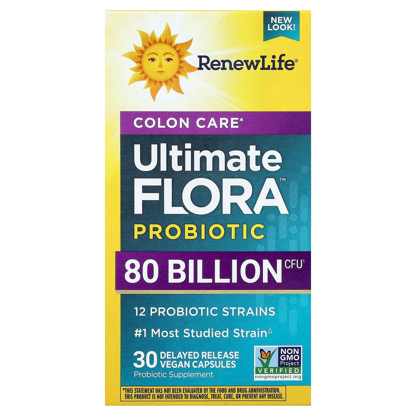 Renew Life, Ultimate Flora, Colon Care Probiotic, 80 Billion Live Cultures, 30 Vegetarian Capsules UPC 631257121226 | HiLife Vitamins