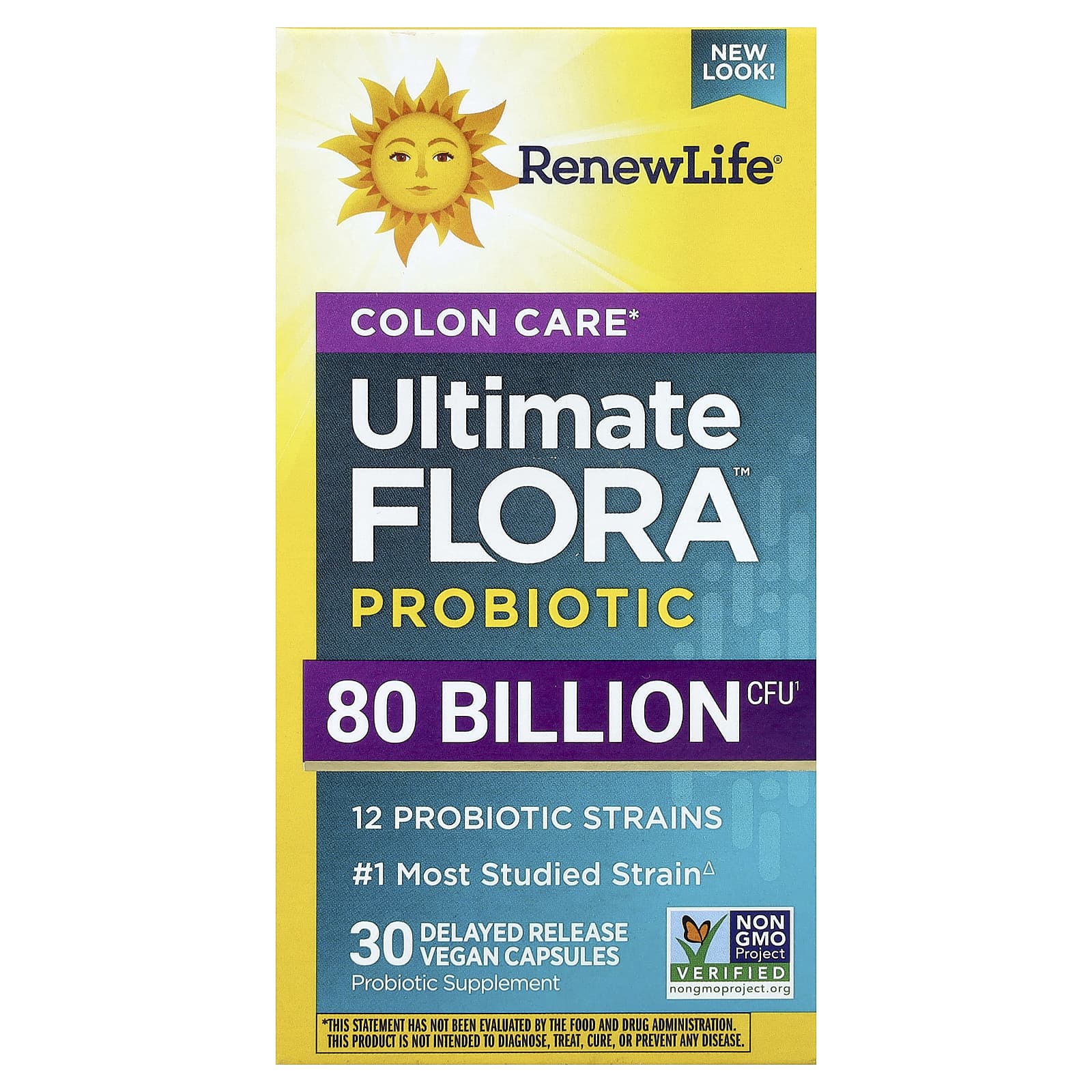Renew Life, Ultimate Flora, Colon Care Probiotic, 80 Billion Live Cultures, 30 Vegetarian Capsules UPC 631257121226 | HiLife Vitamins