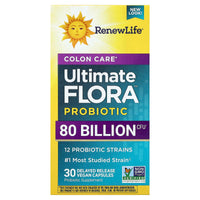 Renew Life, Ultimate Flora, Colon Care Probiotic, 80 Billion Live Cultures, 30 Vegetarian Capsules UPC 631257121226 | HiLife Vitamins