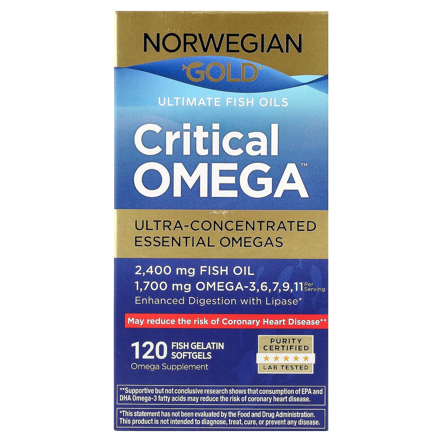 Renew Life, Norwegian Gold®, Critical Omega™ Ultimate Fish Oils, 120 Fish Gelatin Softgels UPC 631257154057 | HiLife Vitamins