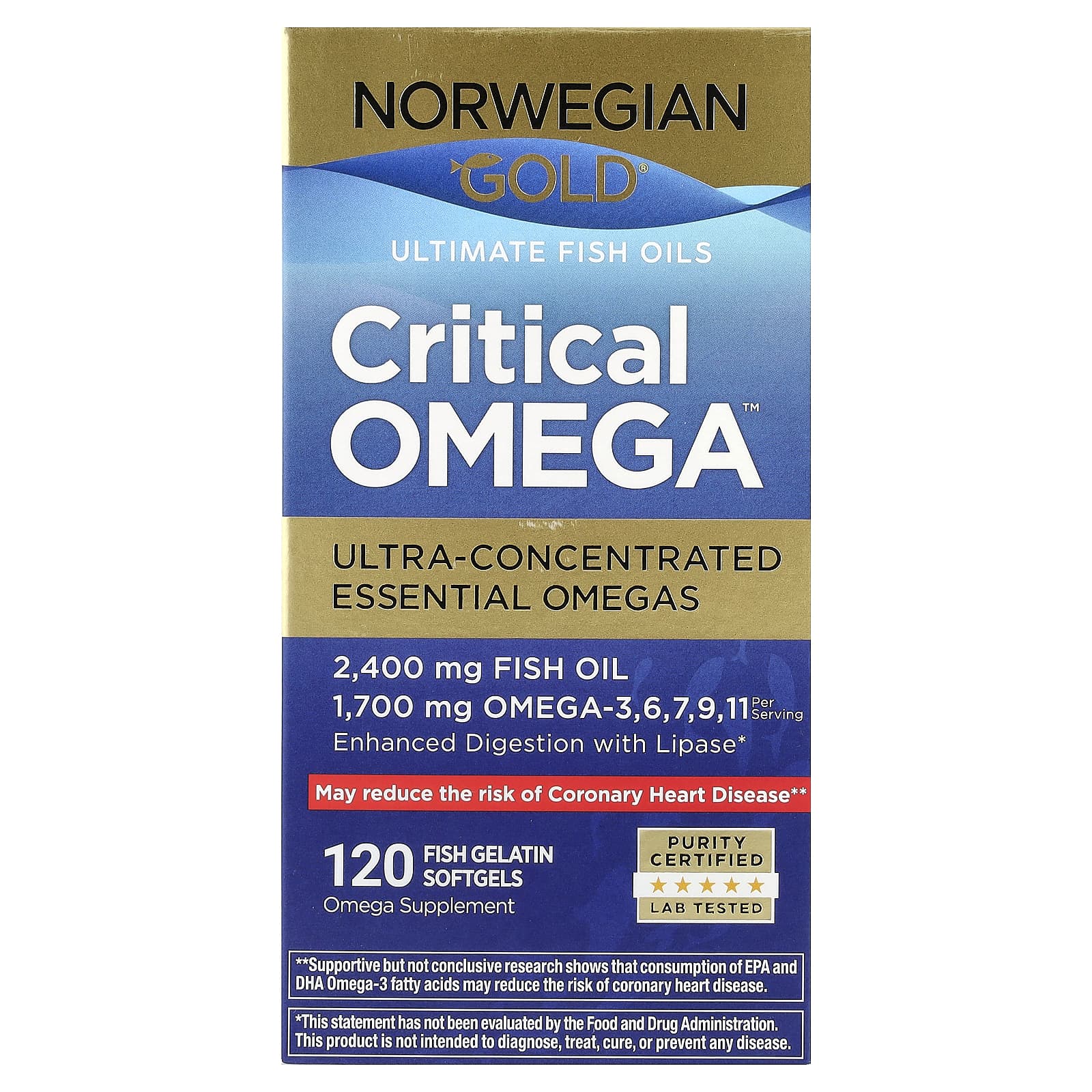 Renew Life, Norwegian Gold®, Critical Omega™ Ultimate Fish Oils, 120 Fish Gelatin Softgels UPC 631257154057 | HiLife Vitamins