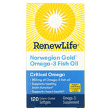 Renew Life, Norwegian Gold Omega-3 Fish Oil, 850 mg, 120 Enteric-Coated Softgels - 631257154057 | Hilife Vitamins