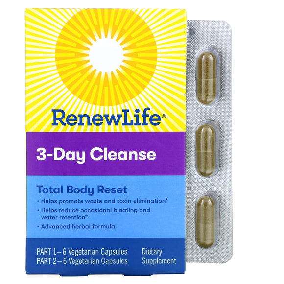 Renew Life, 3-Day Cleanse, 12 Vegetable Capsules - 631257154262 | Hilife Vitamins