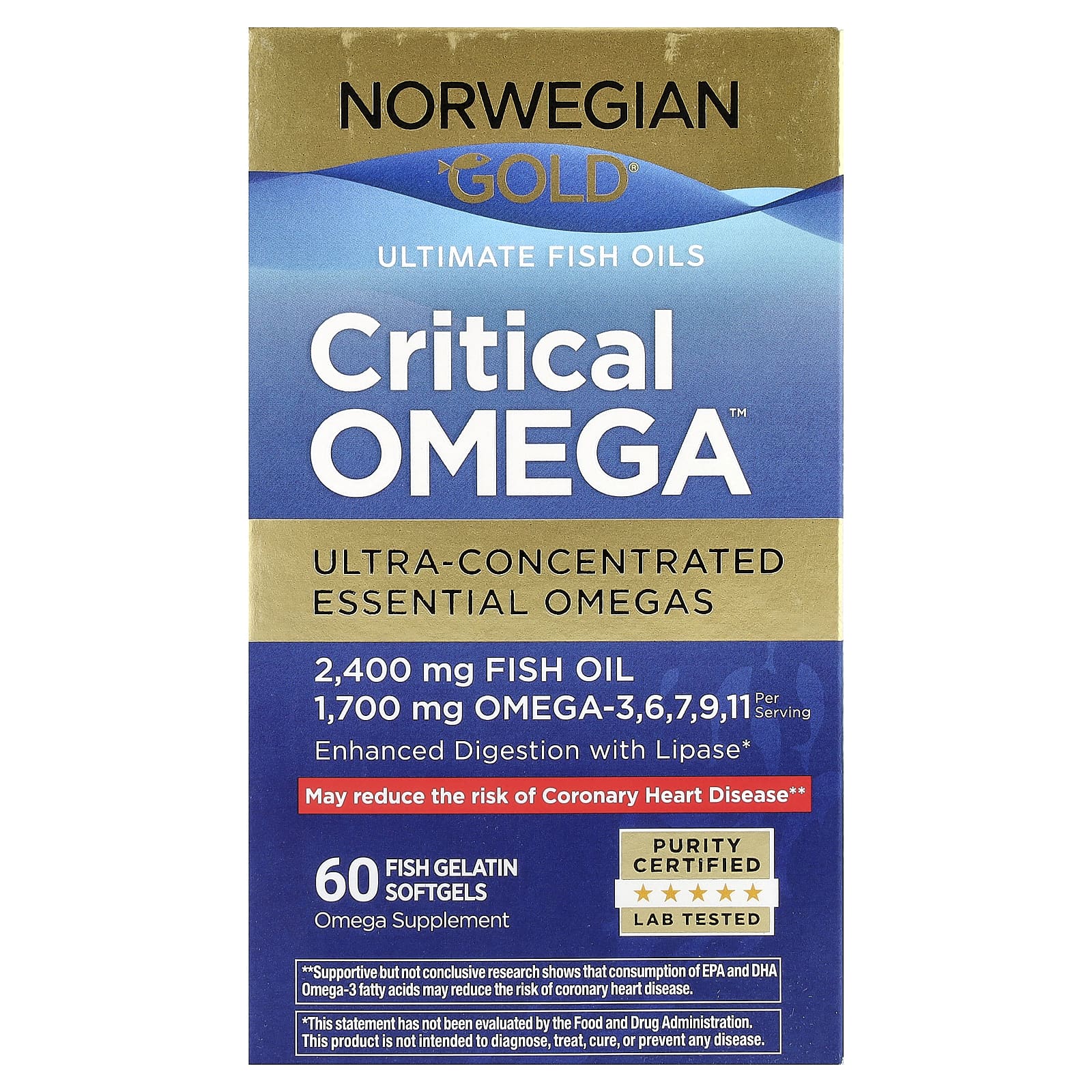 Renew Life, Norwegian Gold®, Critical Omega™ Ultimate Fish Oils, 60 Fish Gelatin Softgels UPC 631257155795 | HiLife Vitamins