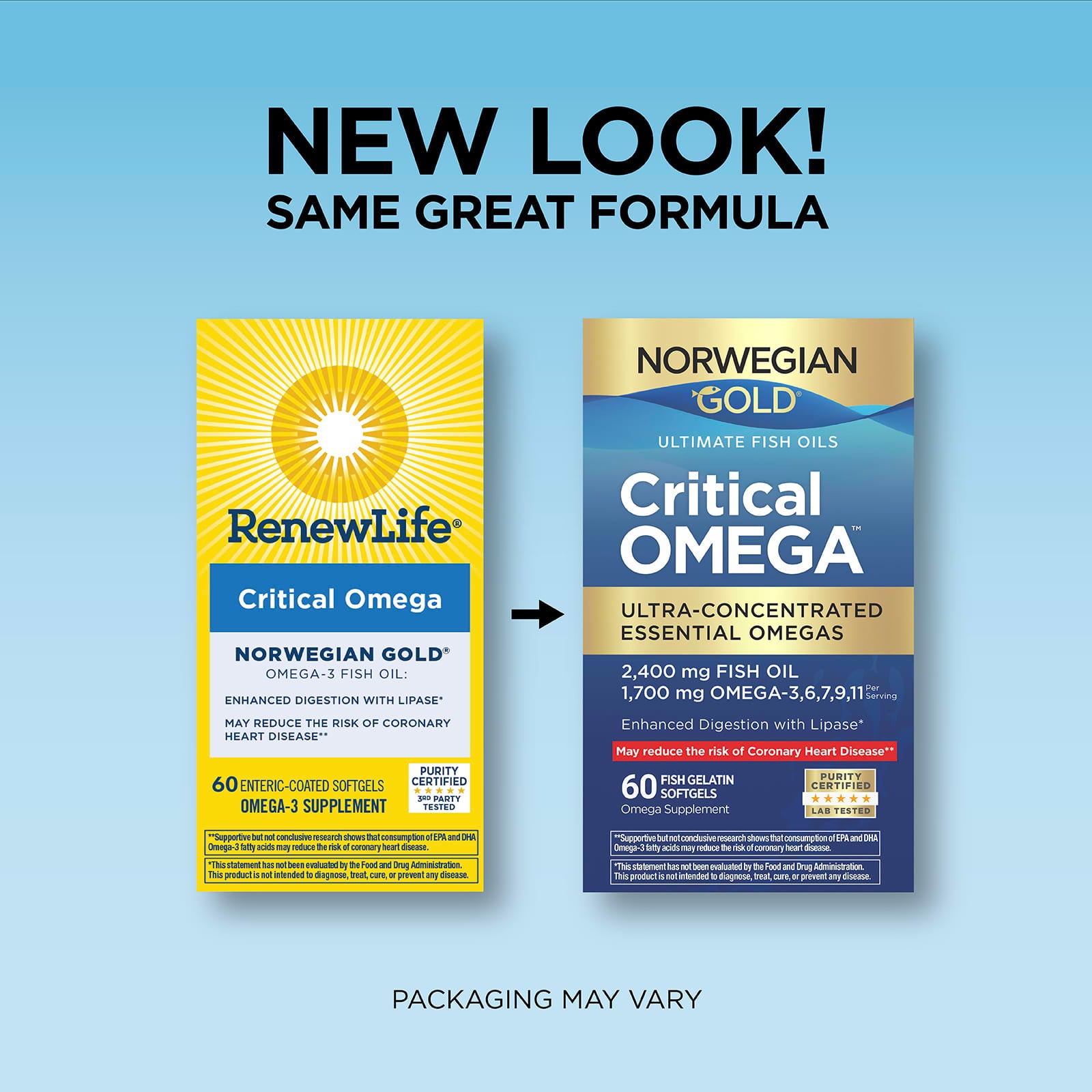Renew Life, Norwegian Gold®, Critical Omega™ Ultimate Fish Oils, 60 Fish Gelatin Softgels - 631257155795 | Hilife Vitamins