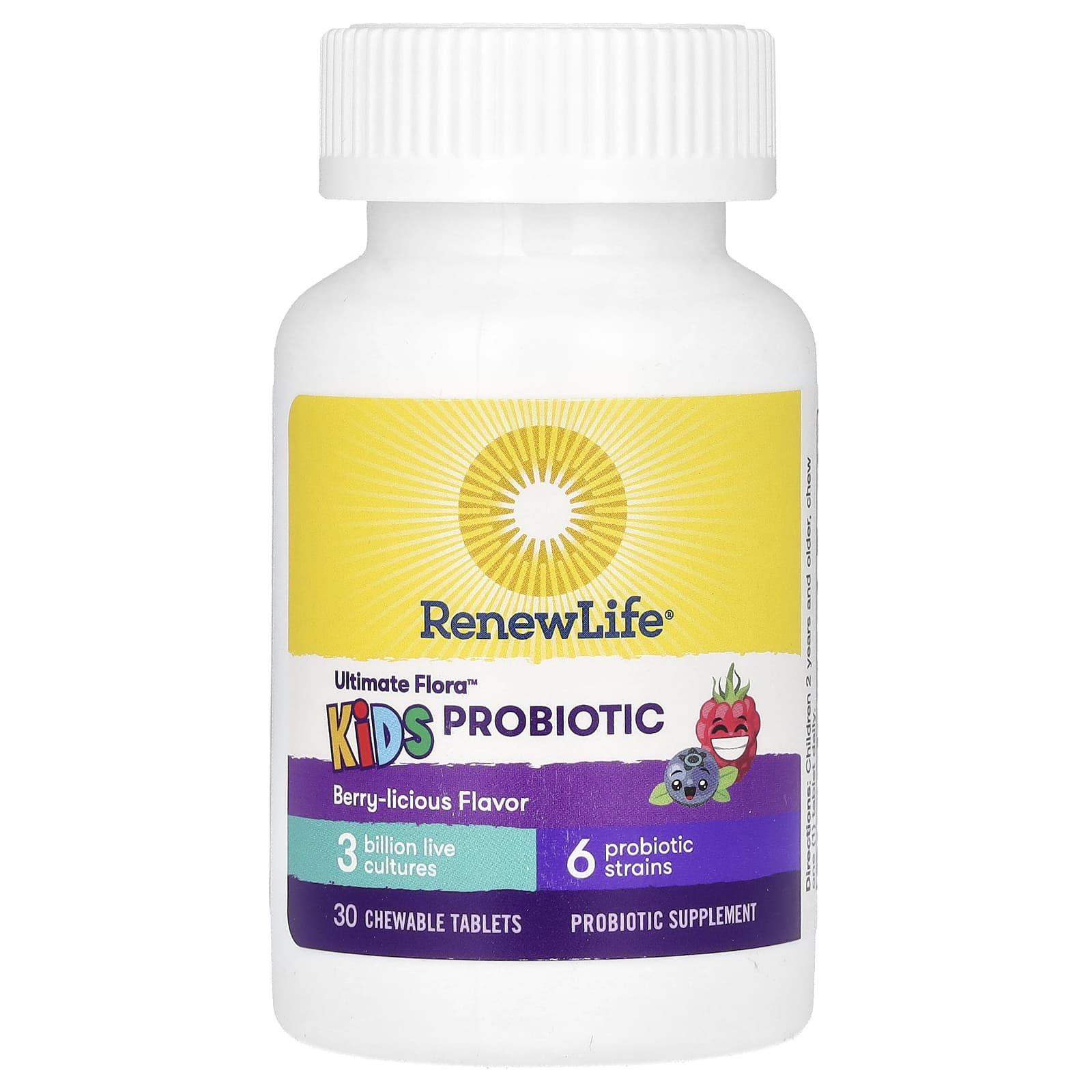 Renew Life, Ultimate Flora Kids Probiotic 3 Billion, 30 Chewables UPC 631257158680 | HiLife Vitamins