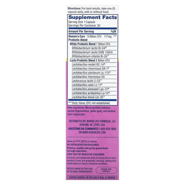 Renew Life, Uf Women's Care Go Pack 15 Billion, 30 Vegetarian Capsules UPC 631257158727 | HiLife Vitamins