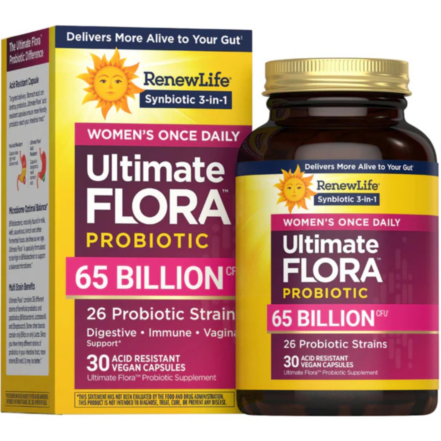 Renew Life, Ultimate Flora Women's Once Daily Probiotic, 65 Billion CFU, 30 Acid Resistant Vegan Capsules UPC 850068583065 | HiLife Vitamins
