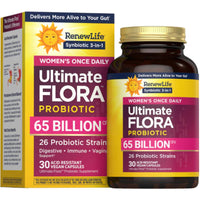 Renew Life, Ultimate Flora Women's Once Daily Probiotic, 65 Billion CFU, 30 Acid Resistant Vegan Capsules UPC 850068583065 | HiLife Vitamins