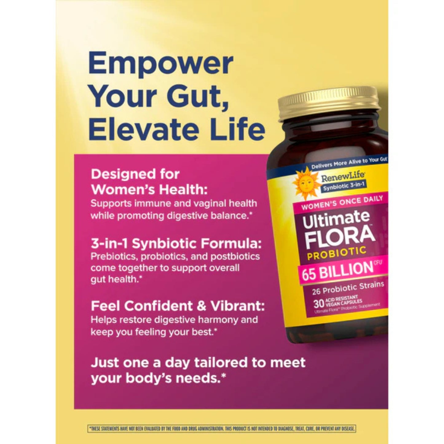 Renew Life, Ultimate Flora Women's Once Daily Probiotic, 65 Billion CFU, 30 Acid Resistant Vegan Capsules UPC 850068583065 | HiLife Vitamins