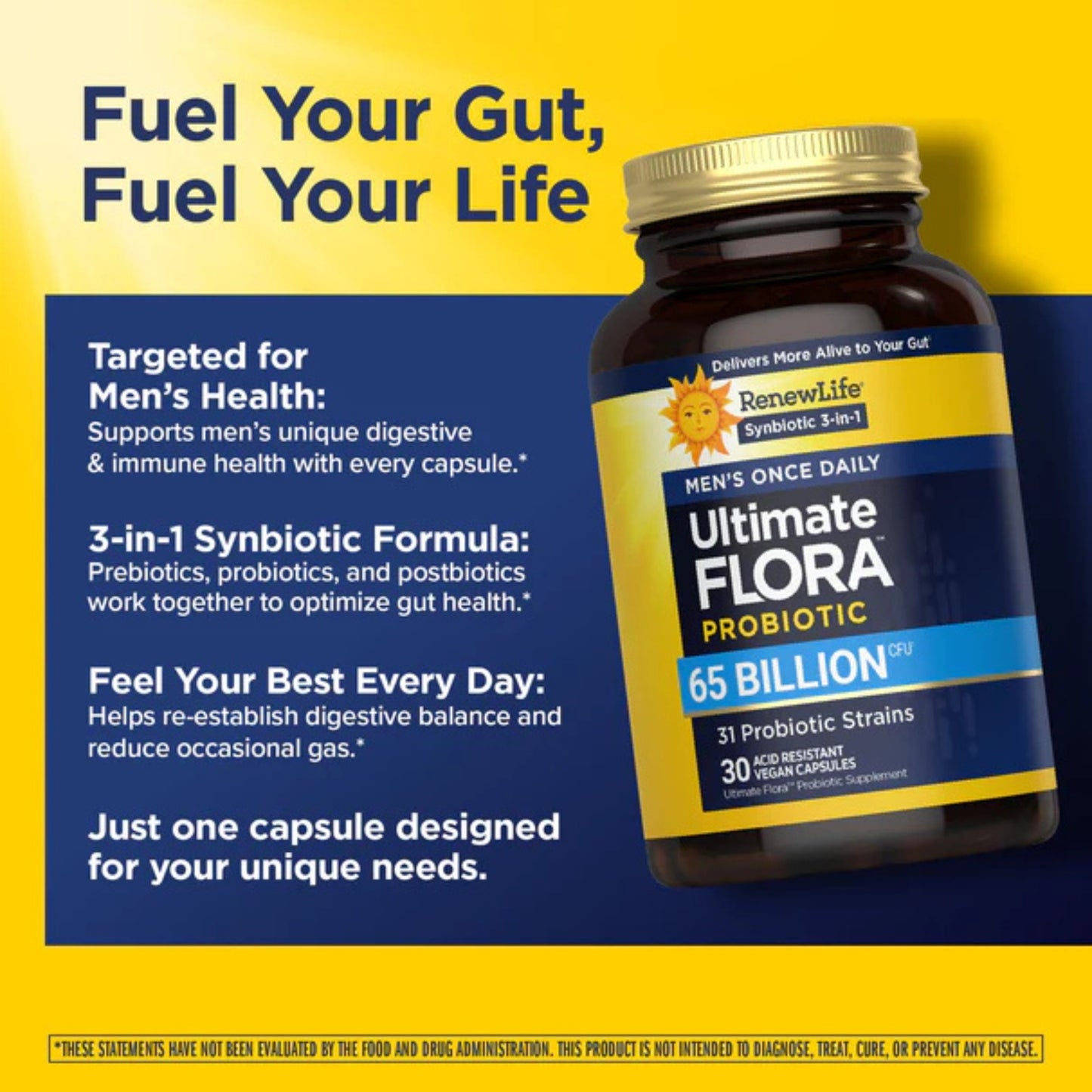 Renew Life, Ultimate Flora Men's Once Daily Probiotic, 65 Billion CFU, 30 Delayed Release Vegan Capsules UPC 850068583089 | HiLife Vitamins