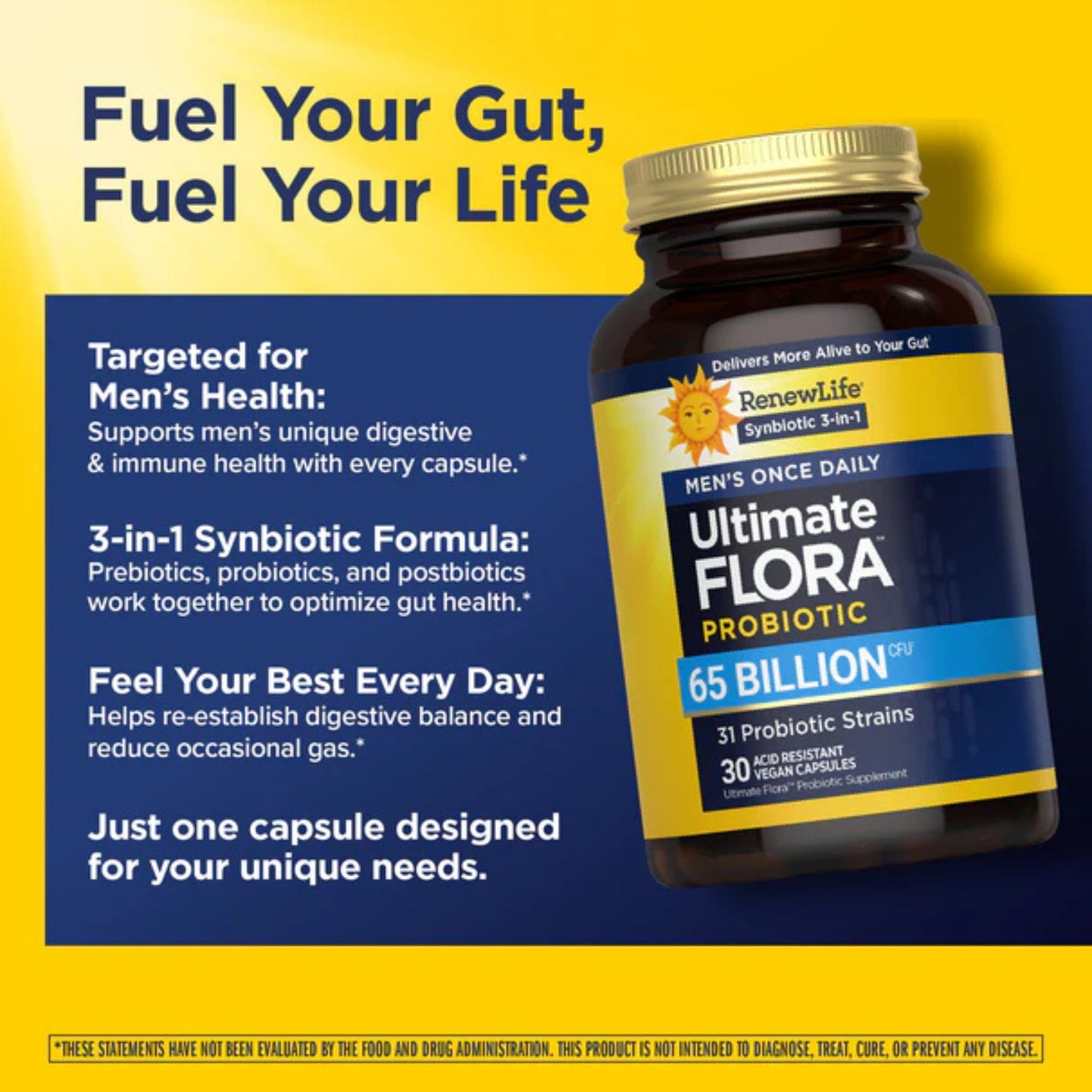 Renew Life, Ultimate Flora Men's Once Daily Probiotic, 65 Billion CFU, 30 Delayed Release Vegan Capsules UPC 850068583089 | HiLife Vitamins