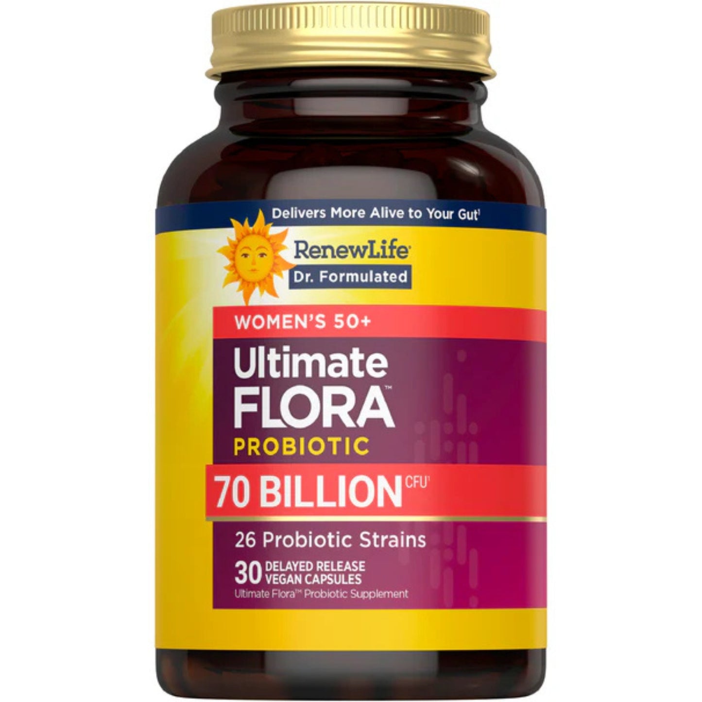 Renew Life, Ultimate Flora Women's 50+ Probiotic, 70 Billion CFU, 30 Delayed Release Vegan Capsules UPC 850068583287 | HiLife Vitamins