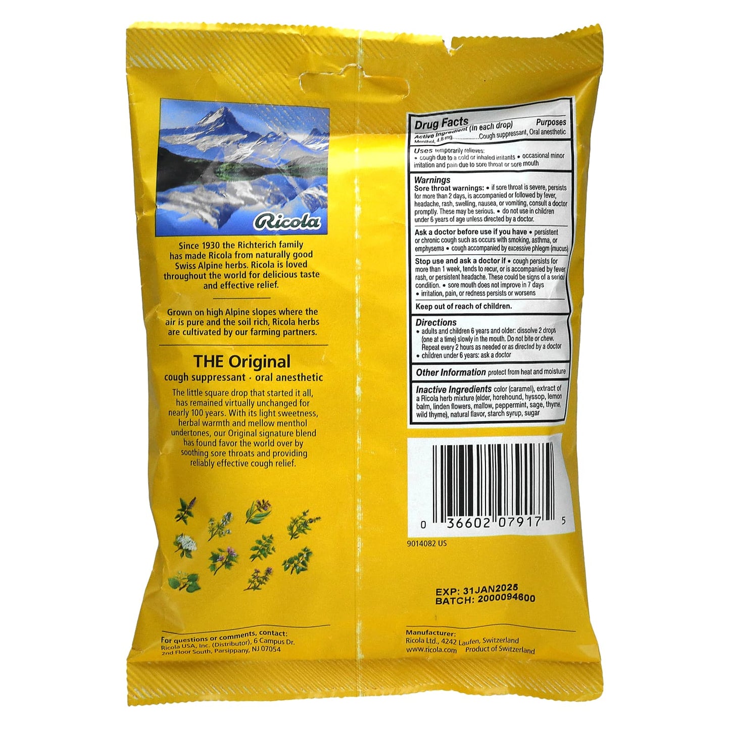 Ricola, Cough Drops Original Herb, 3 Oz UPC 036602079175 | Hilife Vitamins