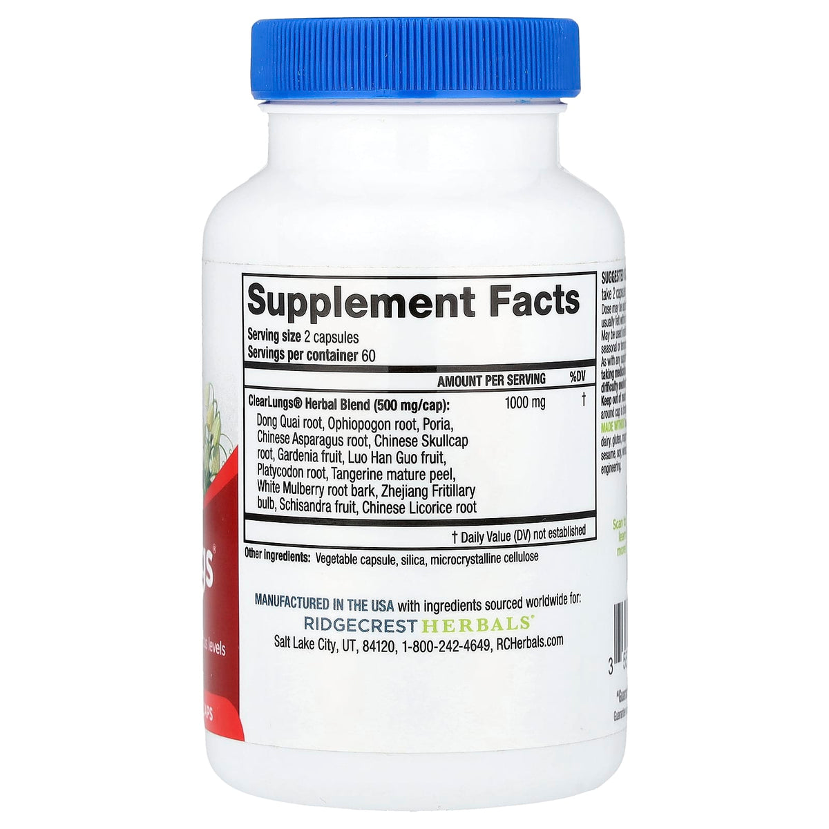 Ridgecrest Herbals, ClearLungs® Classic, 120 Caps UPC 355724001360 | Hilife Vitamins