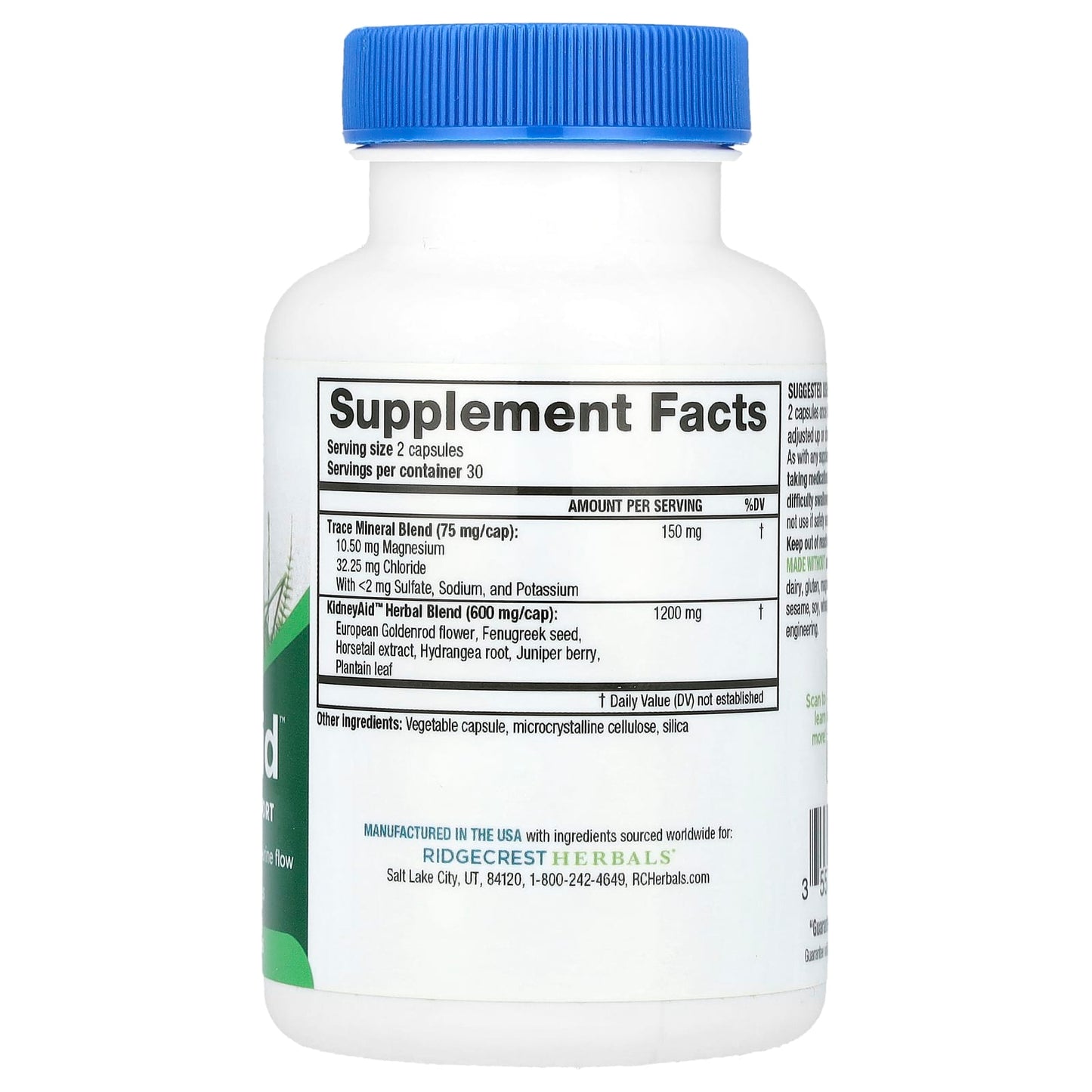 Ridgecrest Herbals, Kidney Aid, 60 Vegan Capsules UPC 355724001681 | Hilife Vitamins