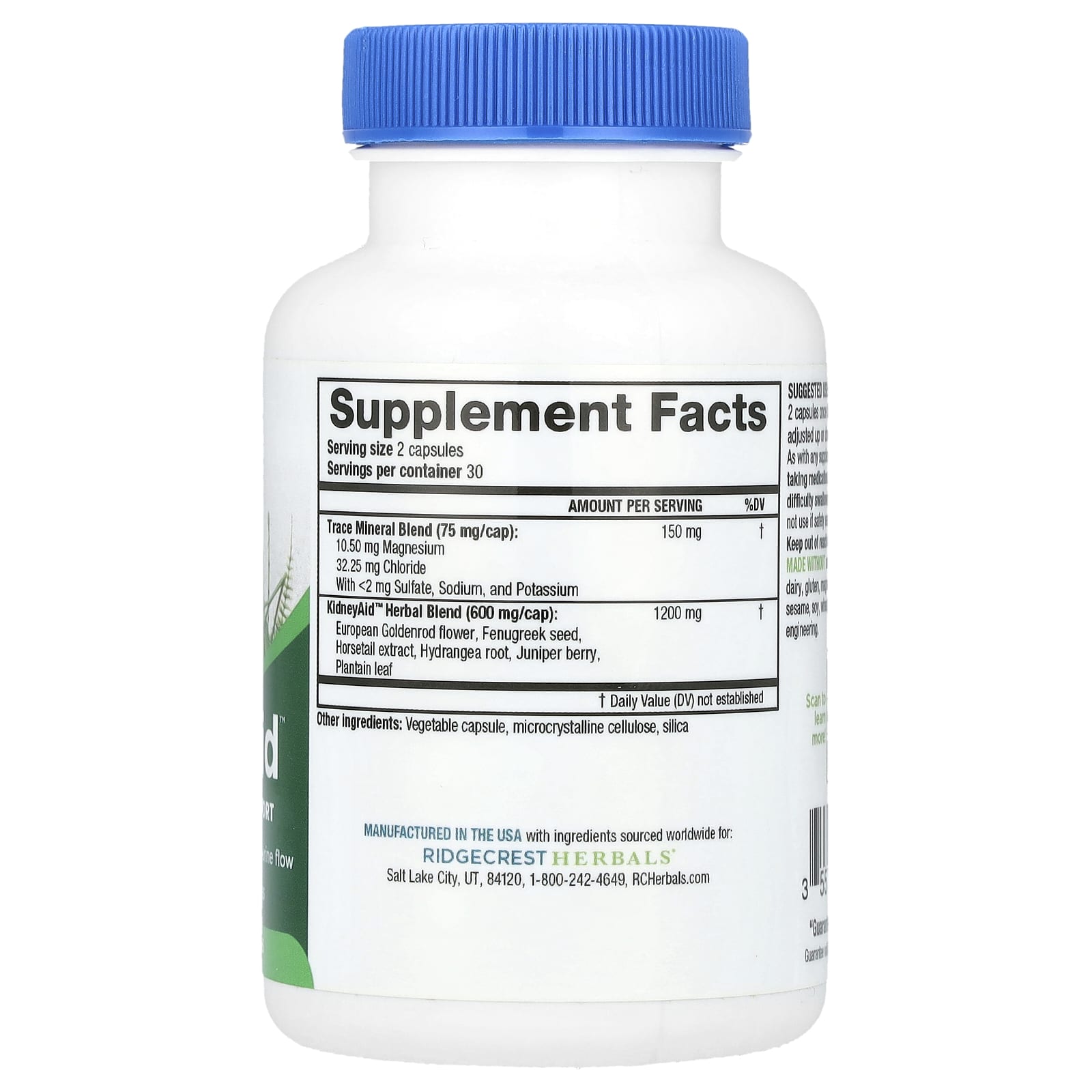 Ridgecrest Herbals, Kidney Aid, 60 Vegan Capsules UPC 355724001681 | Hilife Vitamins