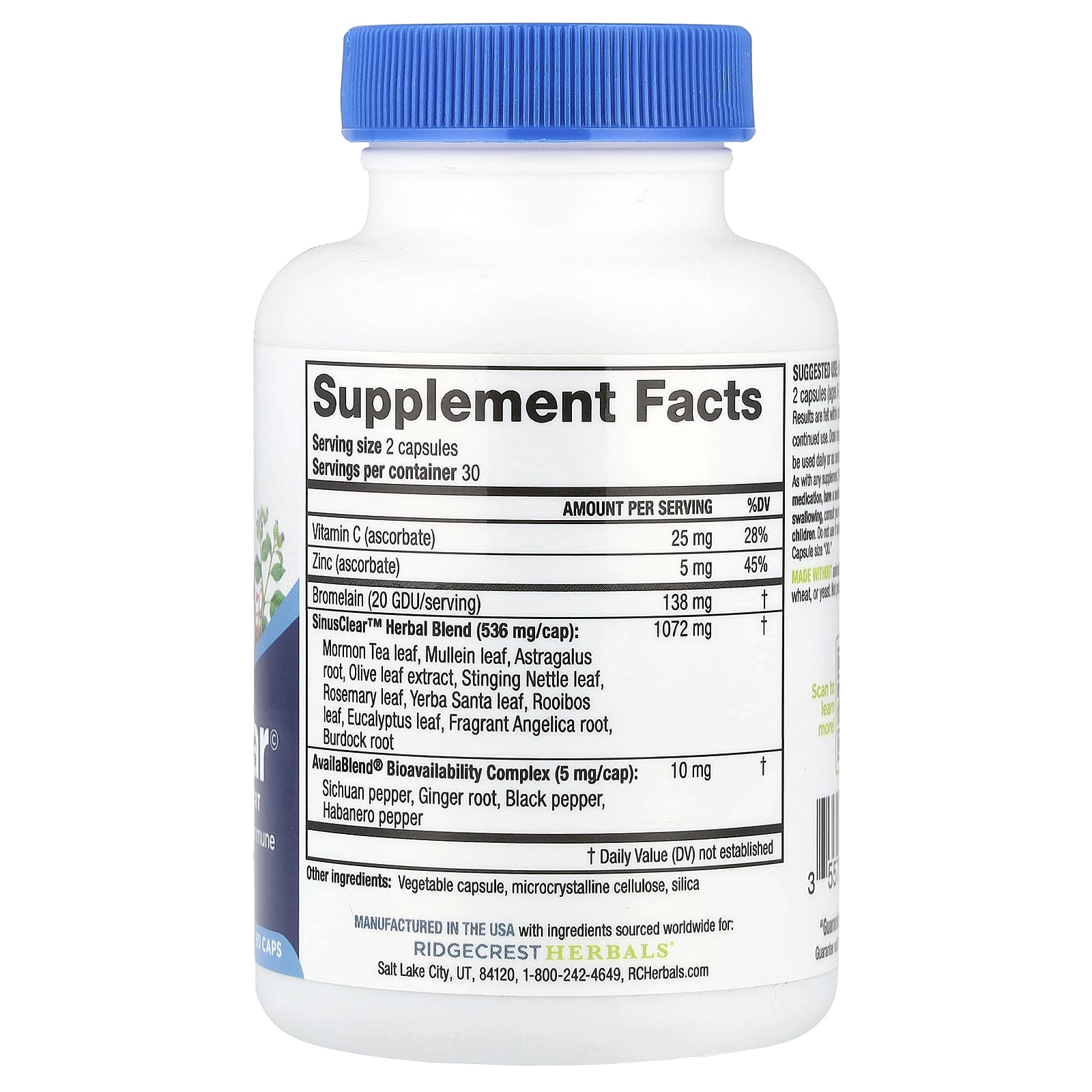 Ridgecrest Herbals, Sinus Clear, 60 Vegan Capsules UPC 355724005870 | Hilife Vitamins