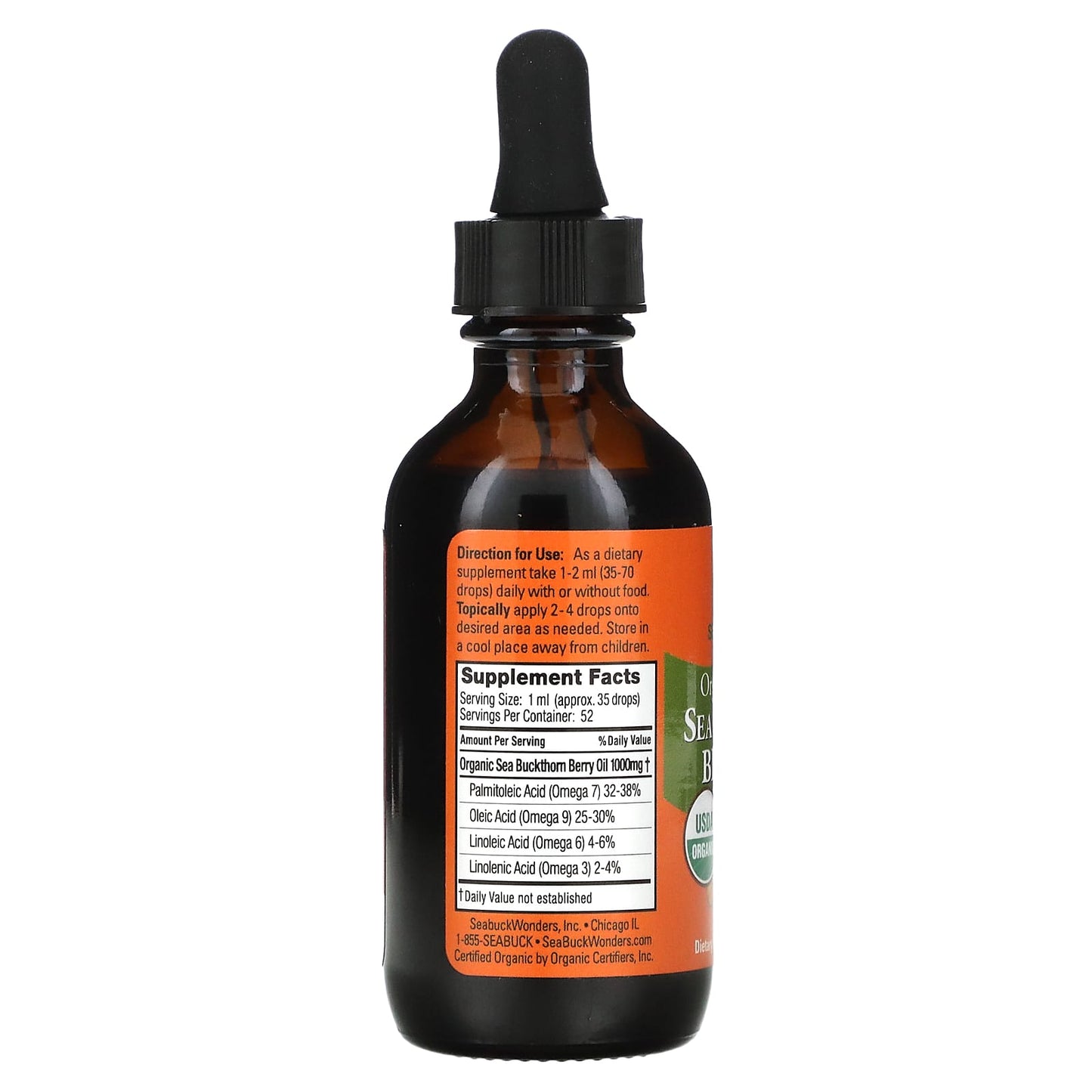 SEABUCKWONDERS, Sea Buckthorn Berry Oil (USDA Organic), 1.76 Oz UPC 674756780044 | Hilife Vitamins