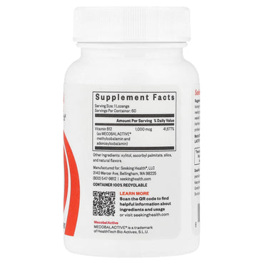 Seeking Health, Methyl B12, 1,000 mcg, 60 Lozenges UPC 810007520070 | HiLife Vitamins