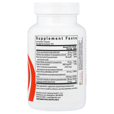 Seeking Health, B Complex Plus With Choline, 100 Vegetarian Capsules UPC 810007520162 | HiLife Vitamins