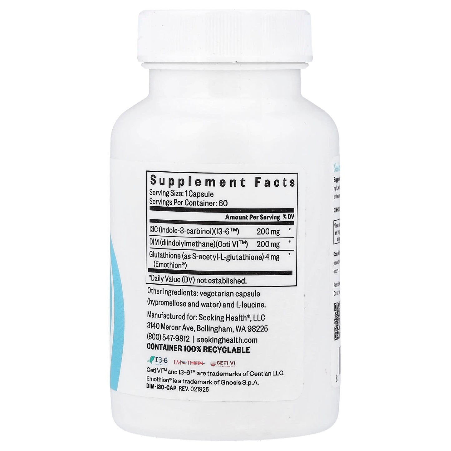 Seeking Health, DIM + I3C with Glutathione, 60 Capsules UPC 810007520278 | HiLife Vitamins