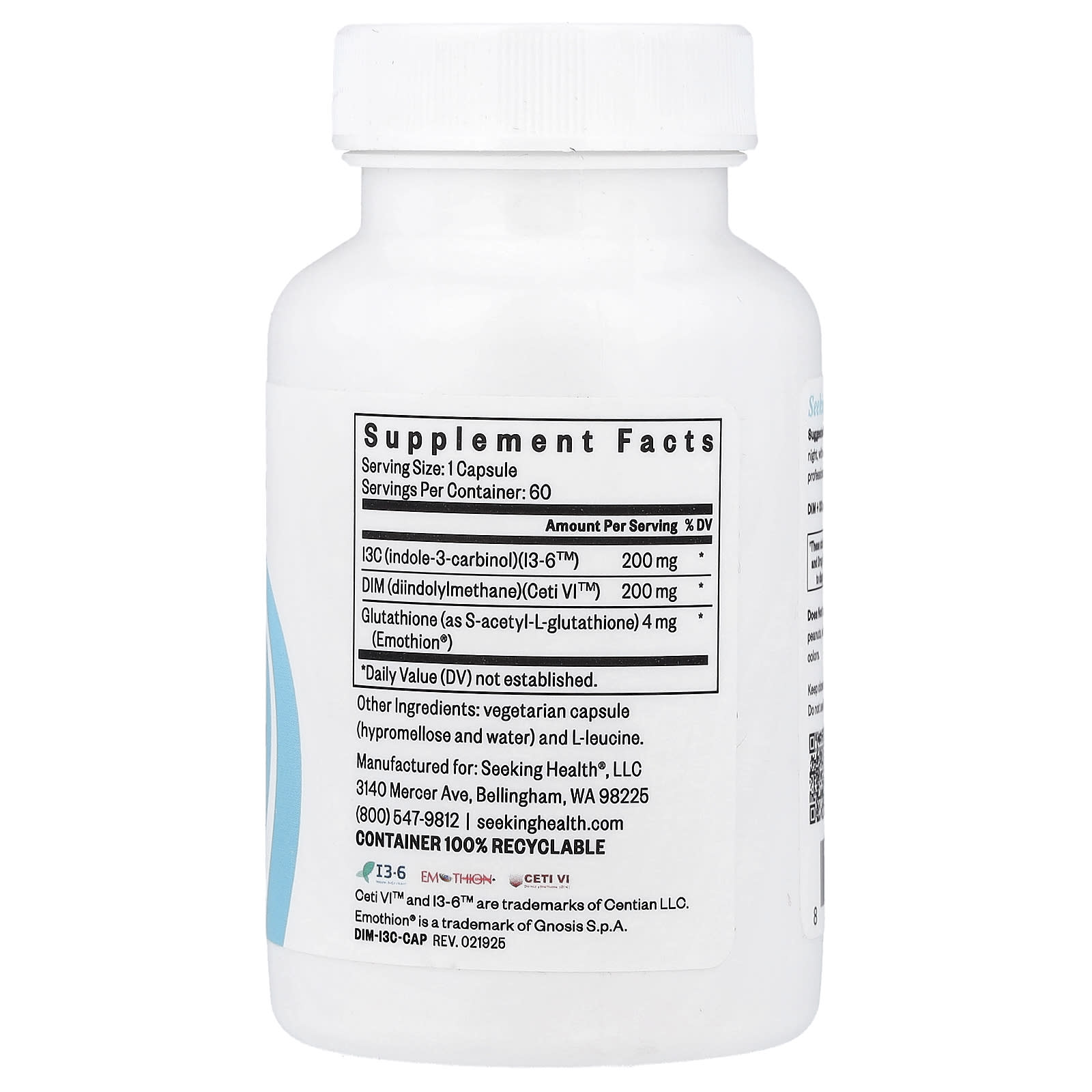 Seeking Health, DIM + I3C with Glutathione, 60 Capsules UPC 810007520278 | HiLife Vitamins