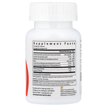 Seeking Health, Optimal Iron with Cofactors, 90 Vegetarian Capsules UPC 810007520544 | HiLife Vitamins