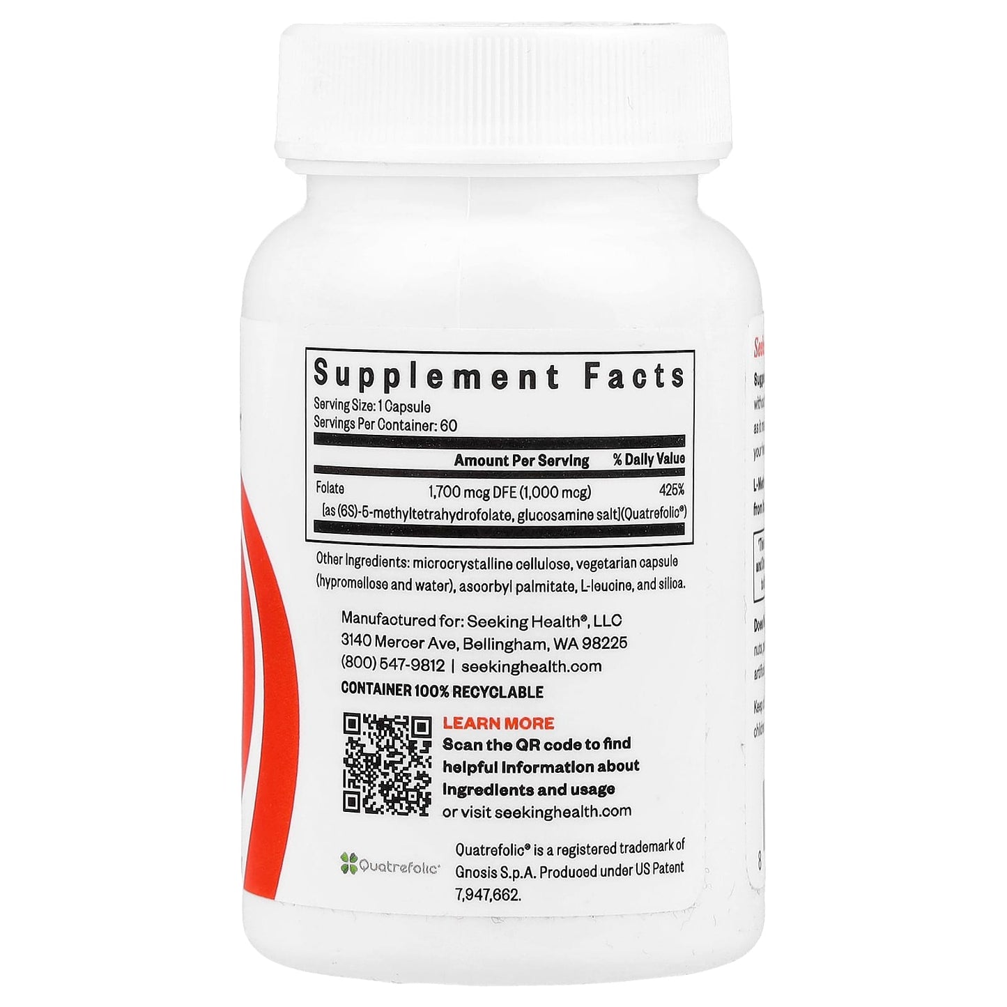 Seeking Health, L-Methylfolate, 1 mg, 60 Capsules UPC 810007520575 | HiLife Vitamins