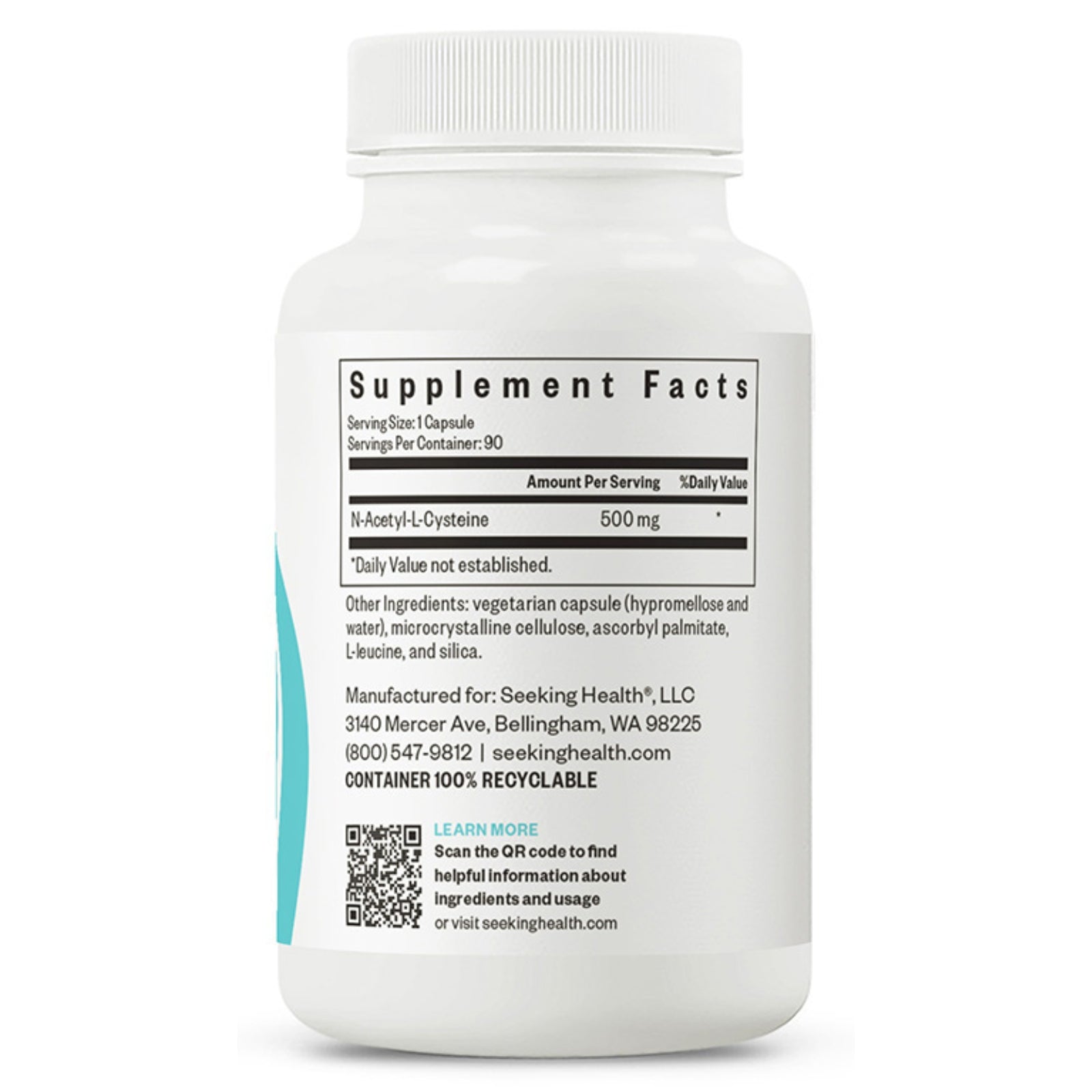 Seeking Health, NAC 500 mg, 90 Vegetarian Capsules UPC 810007520728 | HiLife Vitamins