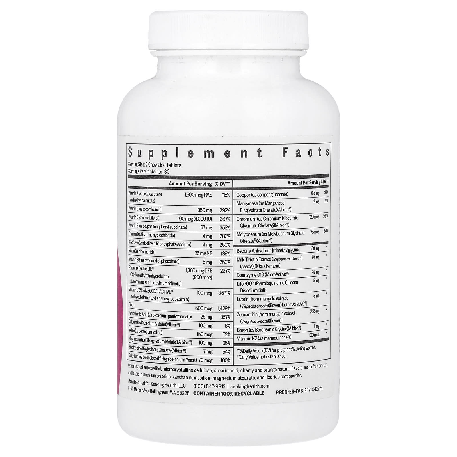 Seeking Health, Prenatal Essentials, 60 Chewable Tablets UPC 810007520834 | HiLife Vitamins
